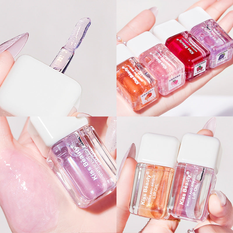 Kiss beauty watery translucent lip oil for women plump lips moisturizing lip gloss pearlescent shimmer mirror lip glaze
