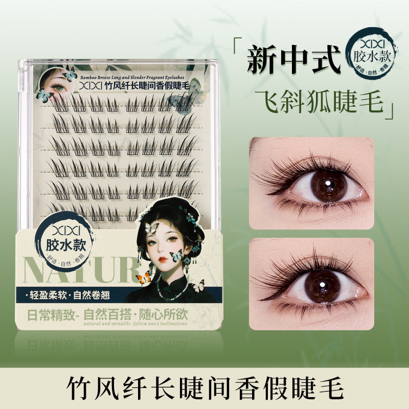 Xixiqingqiuhu self-adhesive glue-free fake eyelashes chinoiserie fox style oblique flying natureartificial single cluster segmented eyelashes