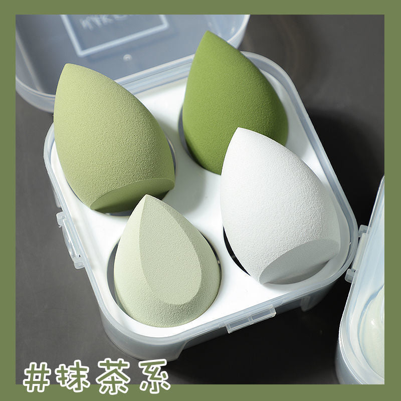 Four-compartment eggshell makeup sponge set - powder-free, ultra-soft, boxed, dual-use (wet & dry) makeup sponge applicator