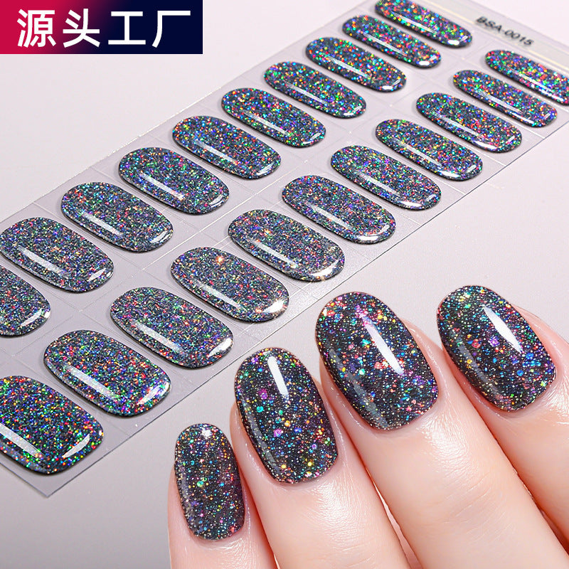 fashion gel nail stickers no bake flash onion powder nail art stickers uv-free gel nail wraps