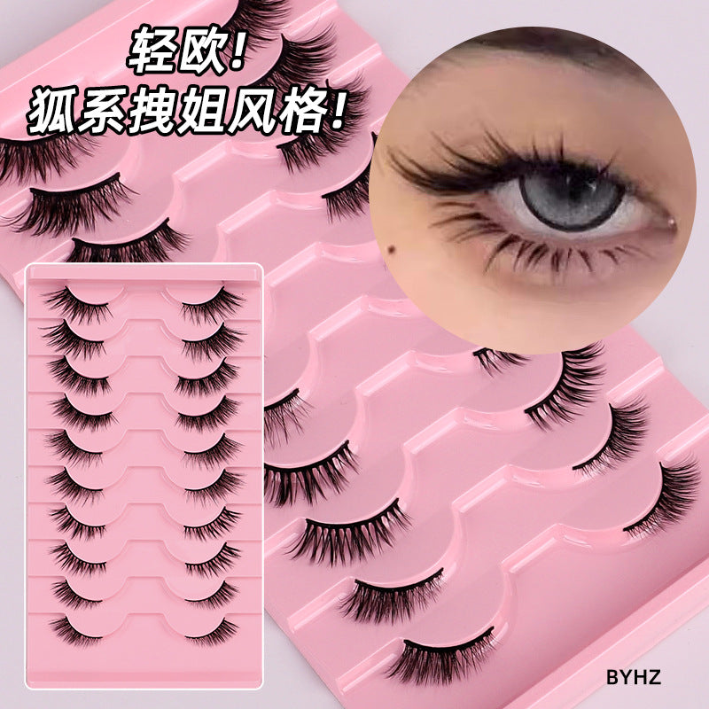 half eyelashes 10 pairs cat eye natural japanese style nude makeup european and american whole strip grafting extension fox false eyelashes