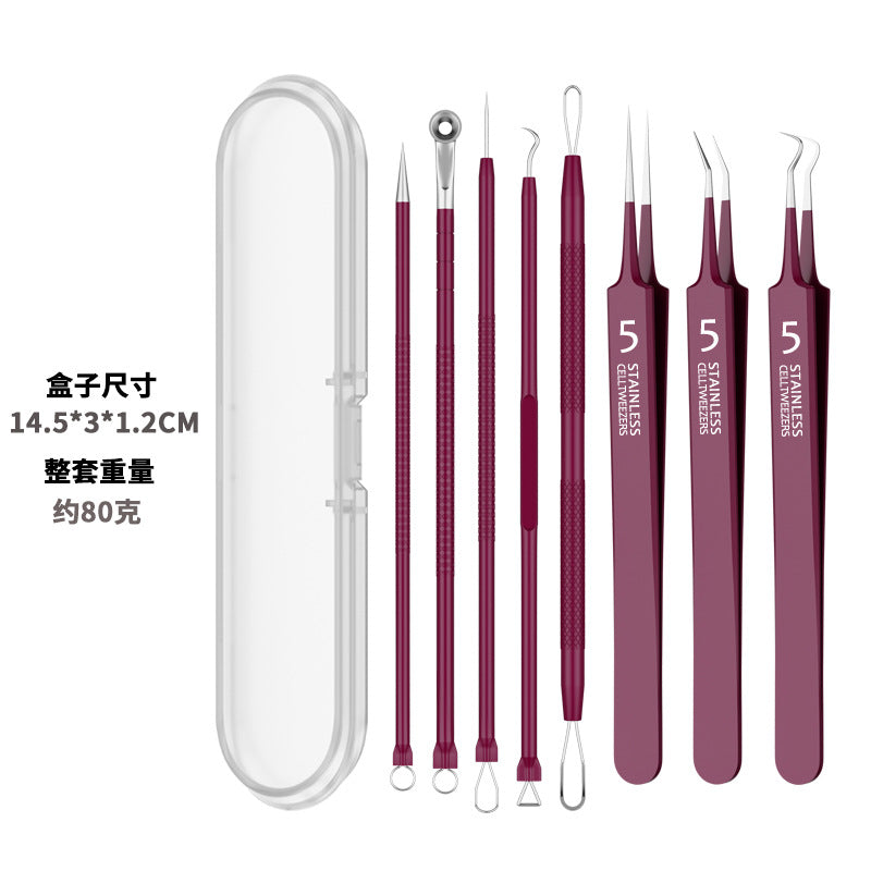 Manufacturer's ready-made rose red acne needle cell clip suit acne removal acne needle tweezers acne needle scraper blackhead tool