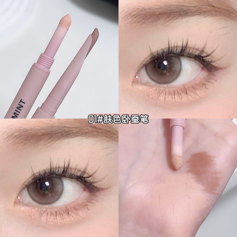 Sweet mint crescent double-ended under-eye brightening pen - 2-in-1 shadow & highlight, waterproof, sweat-proof, smudge-proof, lower eyelid application
