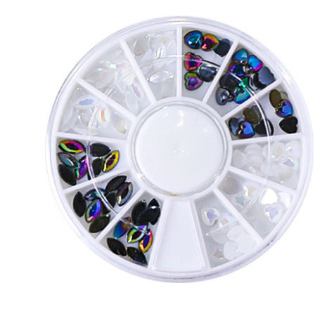 Nail art accessories 12-compartment box set: round disc charms, rhinestones, colored diamonds, pearls, hotfix rhinestones, flatback silver rhinestones - wholesale