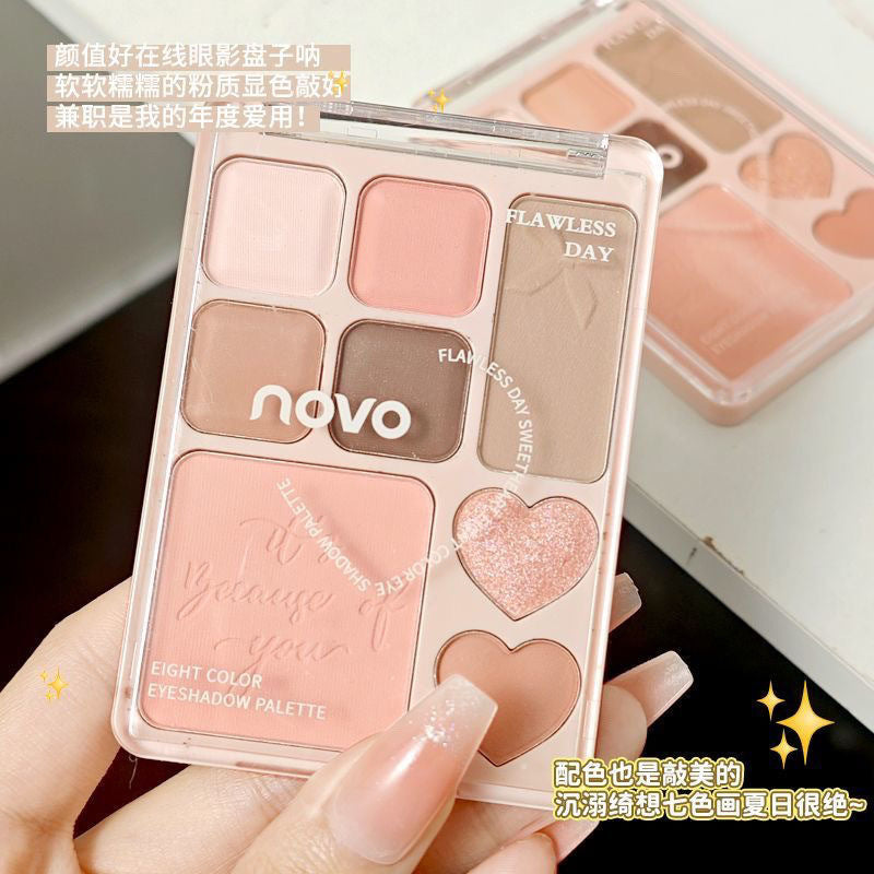 Novo casual day sweetheart eight-color eyeshadow palette - all-in-one eyeshadow, highlighter, and blush palette for everyday light makeup - earth tone eyeshadow