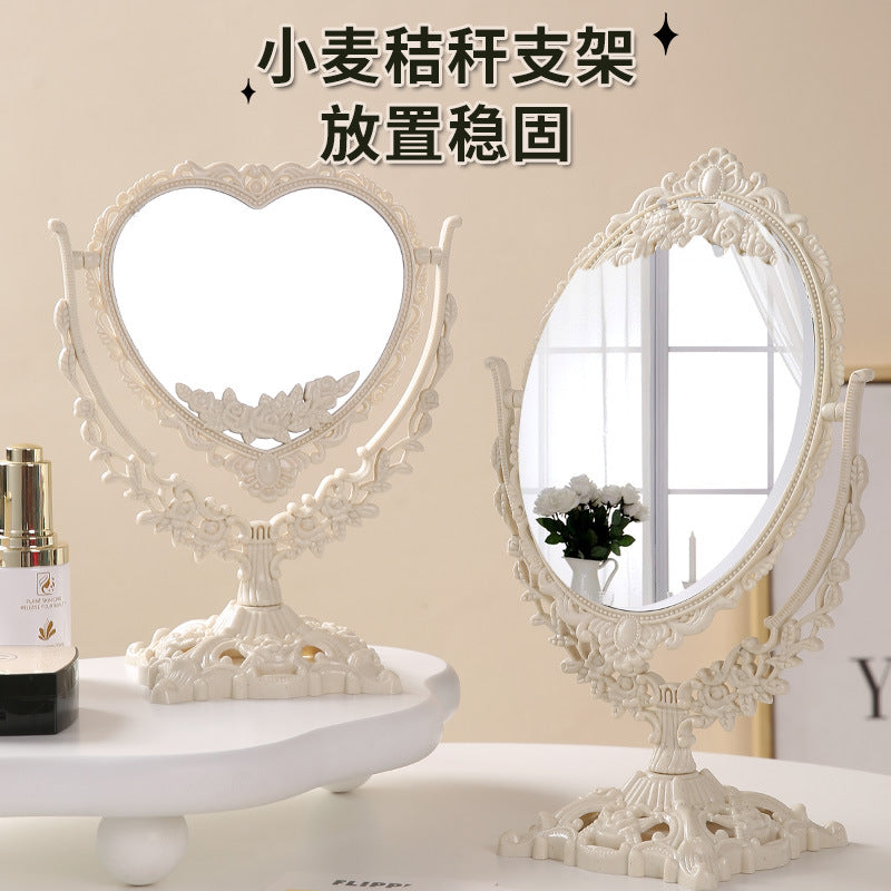 Rotating makeup mirror with double-sided vanity mirror, plastic storage, desktop home decor, glass mirror, mini makeup mirror