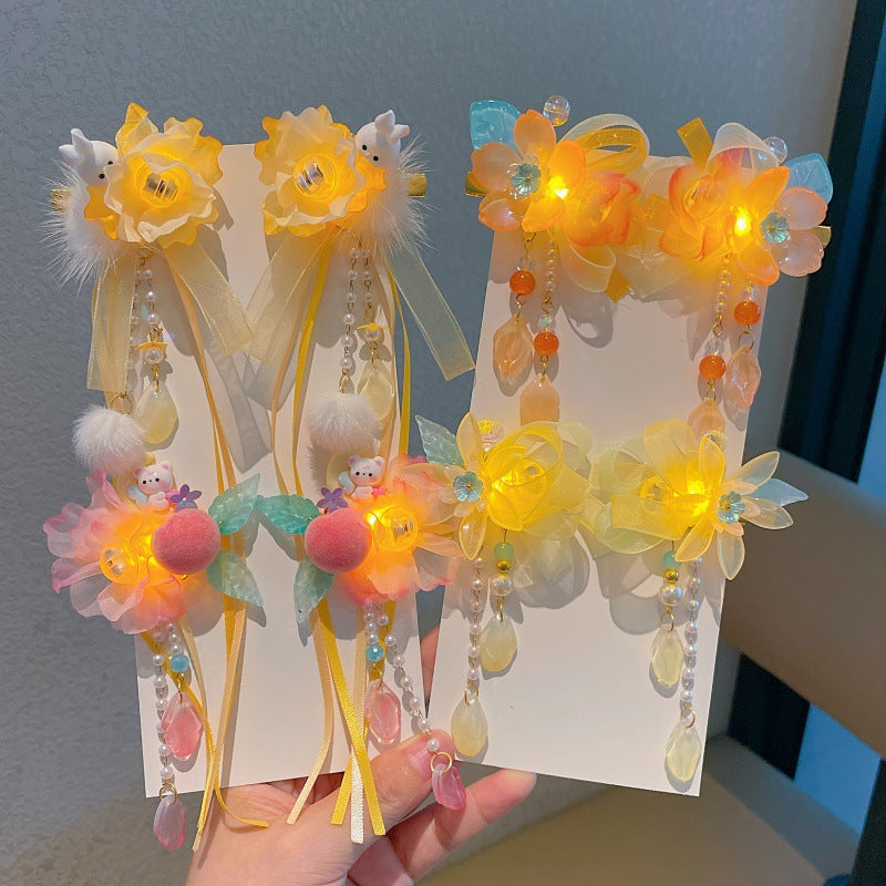 New arrival: exquisite chinese style hair accessories for little girls - ancient costume & hanfu headwear, light-up & glowing, mid-autumn festival glass hair clips (pair)