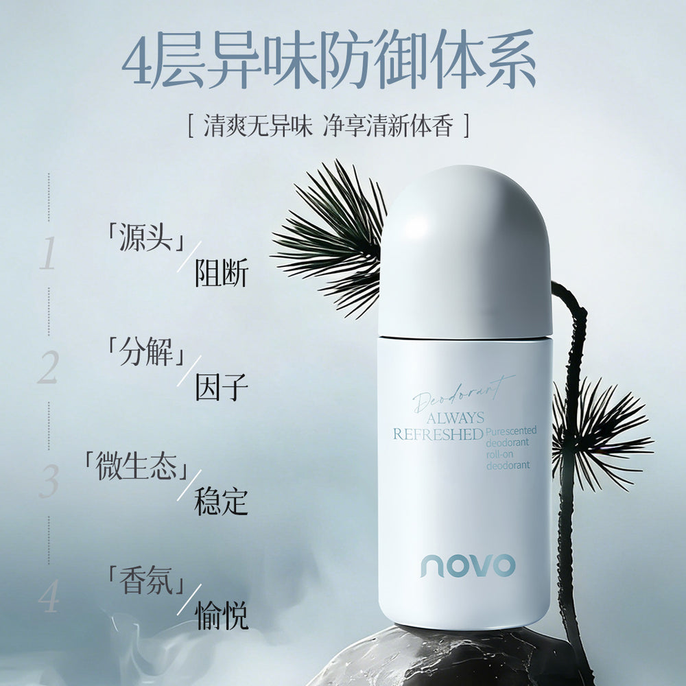 Novo odor control roll-on deodorant - fresh, odor-free, long-lasting, natural fragrance for students