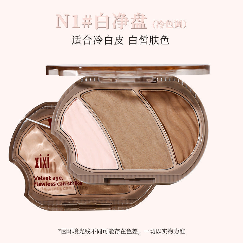 Makeup xixi light and shadow easy-to-paint contouring powder palette to modify contours, brighten stereo highlights, shadows and nose shadow all-in-one palette