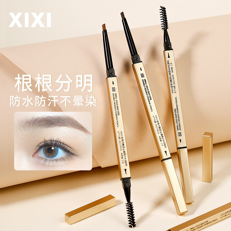 Makeup xixi small golden chopsticks double-ended eyebrow pencil extremely small triangle roots clear wild eyebrows waterproof anti-sweat and non-smudge