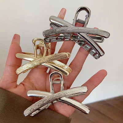 2024 korean new metal cross half claw clip back of head elegant shark clip hair claw headwear for women