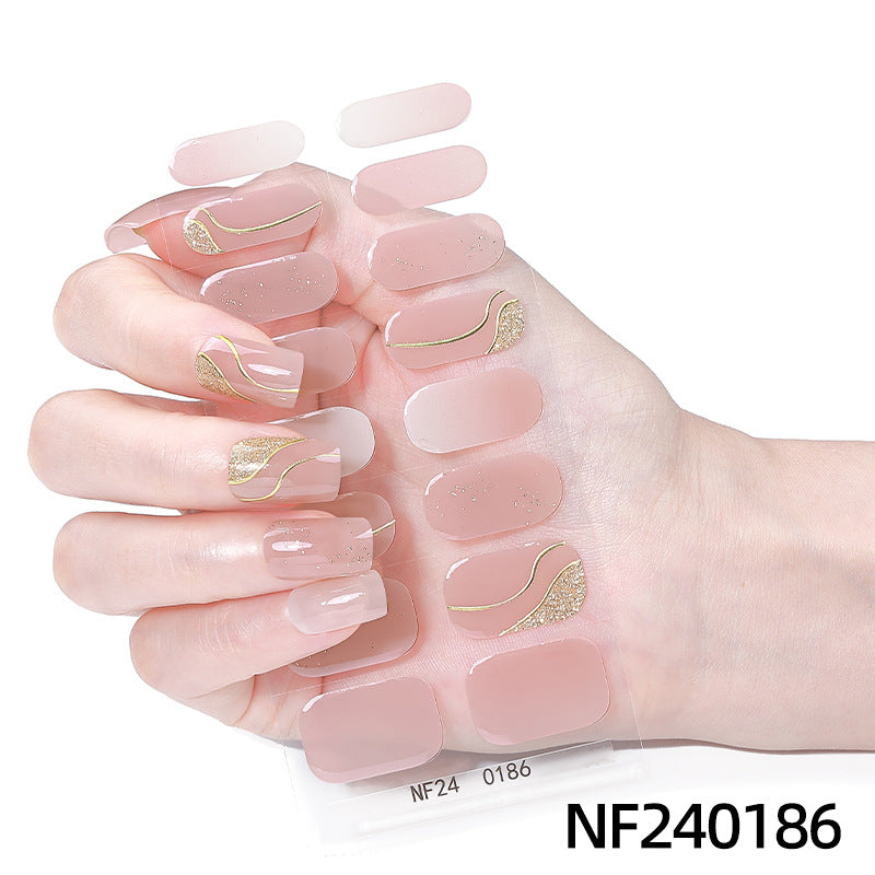 Zhengxiang customized gel manicure stickers gradient onion powder smudged ice transparent cross-border amazon french uv semi-baked nail stickers
