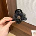 Mesh rhinestone flower clip for women 2024new arrival shark clip half-tied high ponytail hair clip bun hair accessories