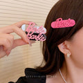 High-end sweet and cool girl style, earthy barbie pink and black elegant girl side bangs and broken hair duckbill clip