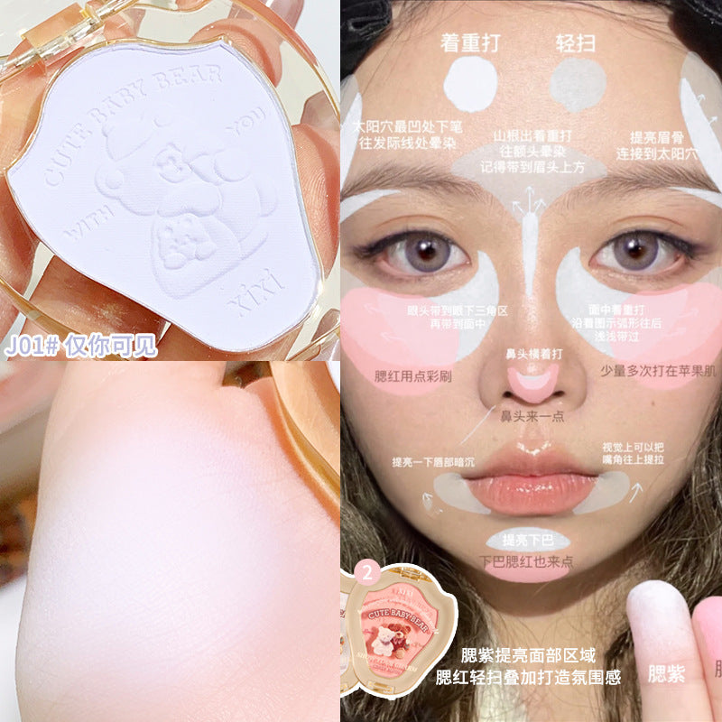 Makeup xixi working bear anti-internal roll single color blush natural nude makeup brightening contouring blush purple peach matte rouge