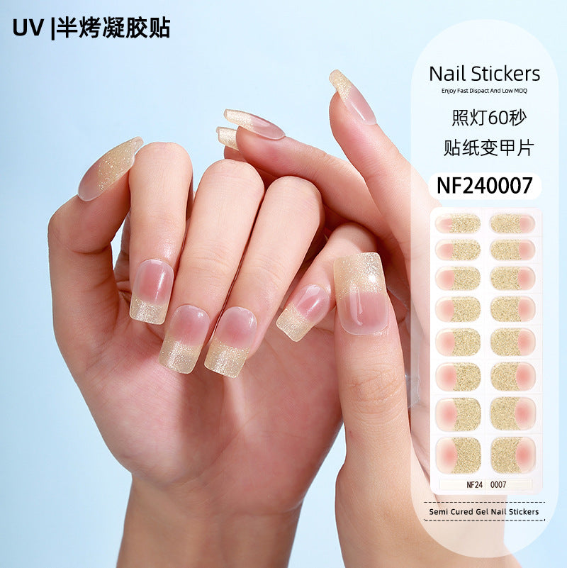 Zhengxiang custom gel nail art stickers french bronzing uv phototherapy semi-cured nail stickers ice transparent nail art stickers wholesale