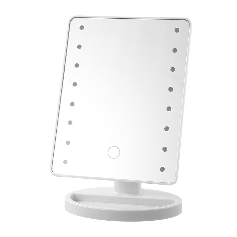 Touch sensor led makeup mirror with light, dorm room storage makeup mirror, high-definition mirror, desktop 360° rotating vanity mirror