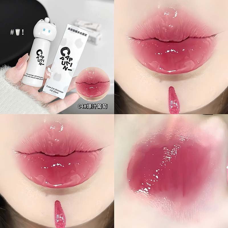 Kapuweini cute cat water gloss lip gloss for women, moisturizing mirror, non-stick cup, pseudo-no makeup whitening lip glaze