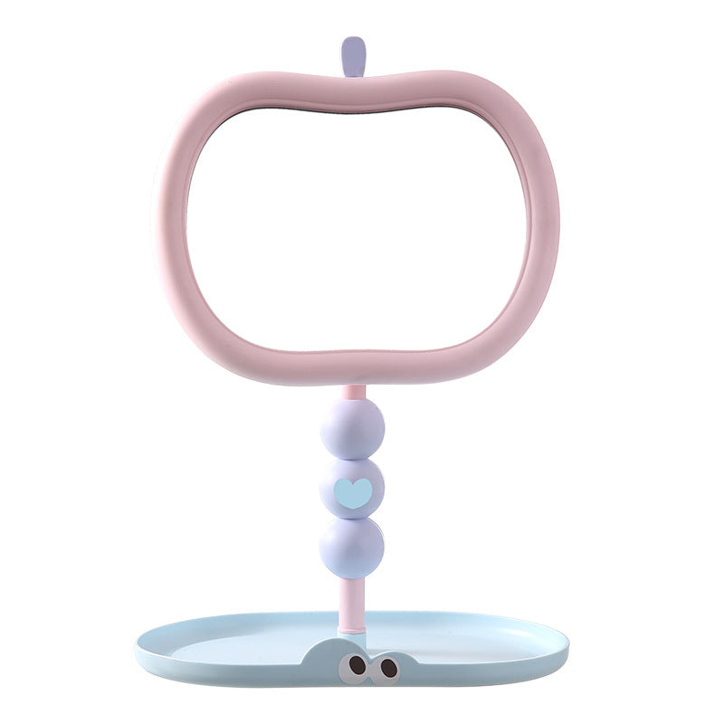 Apple creative makeup mirror - student dorm, home, plastic vanity mirror with storage, cartoon fairy design, household glass mirror