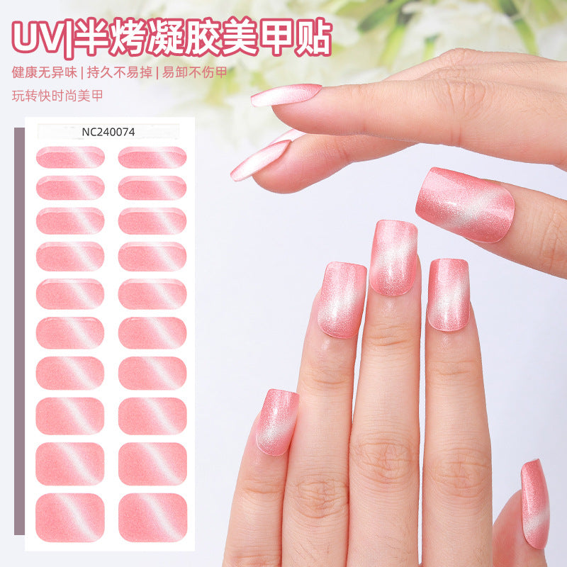 Zhengxiang cross-border new gel nail art stickers onion powder cat eye uv photo light semi-cured nail stickers personalized wholesale