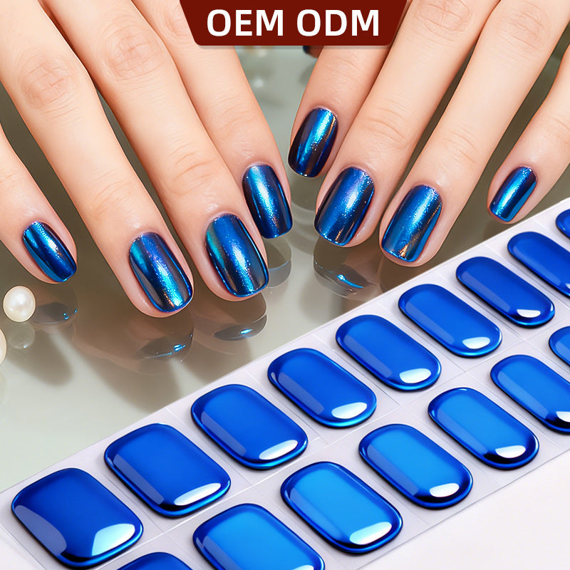 Zhengxiang custom gel nail stickers - waterproof, cross-border, european & american style, sparkling magic mirror powder, uv semi-cured nail stickers, gel nail