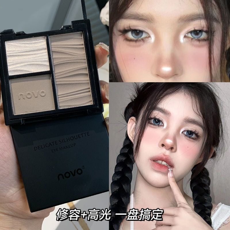 Novo sculpting multi-effect tri-color contour palette - all-in-one face sculpting, highlighting, contouring, and nose shadow palette for women