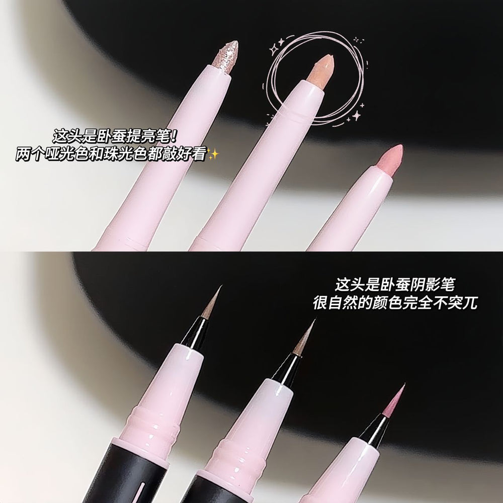 Domestic sweet mimt heartbeat double-headed silkworm pen for women highlighting and brightening outlining to shadow dual-purpose eyeliner