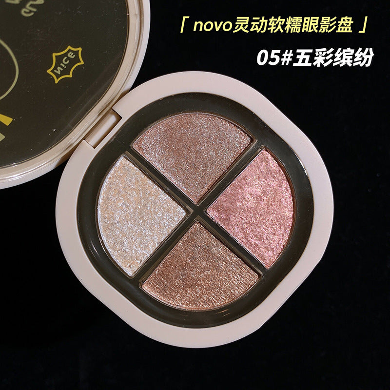 Novo makeup dynamic soft & creamy quad eyeshadow palette - matte, shimmer, and crushed diamond finishes - student-friendly, affordable earth tone eyeshadow palette wholesale