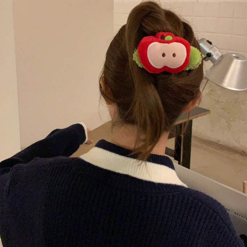 Cuteeasiest for matchstuffed velvet red apple one-word large duckbill clip back of head hair clip fall and winter hair accessories new arrival