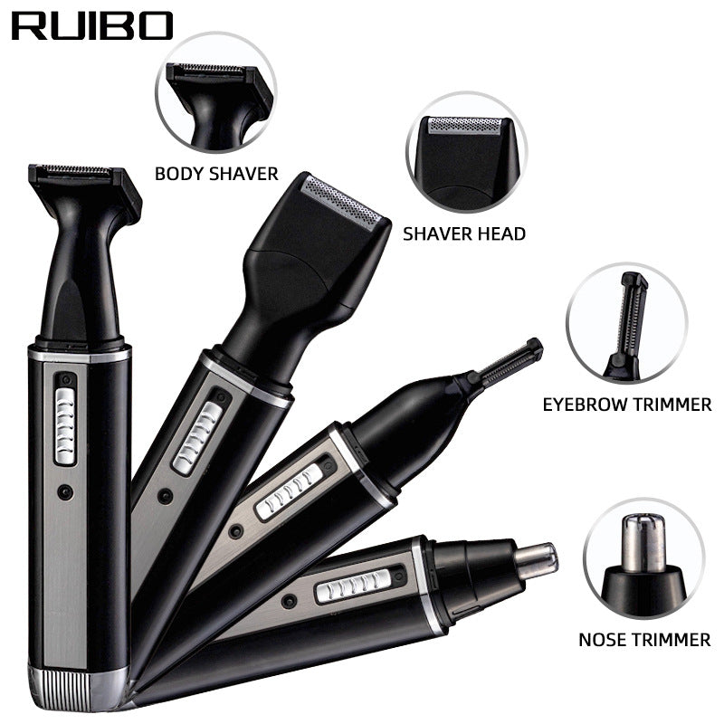 Multifunctional 4-in-1 electric shaver kit: nose hair trimmer, eyebrow razor, and facial hair grooming set