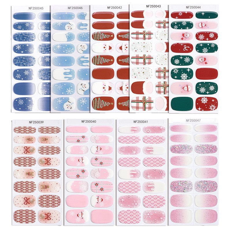 european and american christmas semi-cured gel nail stickers waterproof cartoon kids cute 3d manicure stickers personalized
