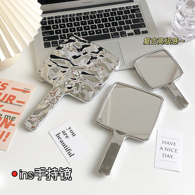 Handheld home makeup mirror portable for home dormitory small mirror plastic light luxury electroplating storage beauty makeup mirror