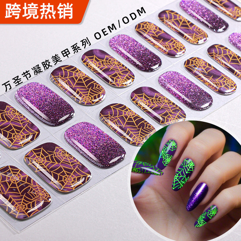 Zhengxiang cross-border halloween gel manicure stickers waterproof nail fluorescent flash luminous nail stickers oem european and american odm