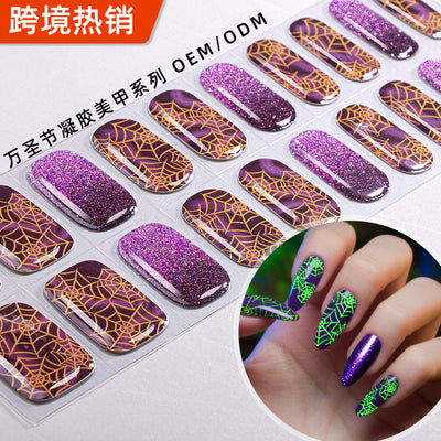 Zhengxiang cross-border halloween gel manicure stickers waterproof nail fluorescent flash luminous nail stickers oem european and american odm