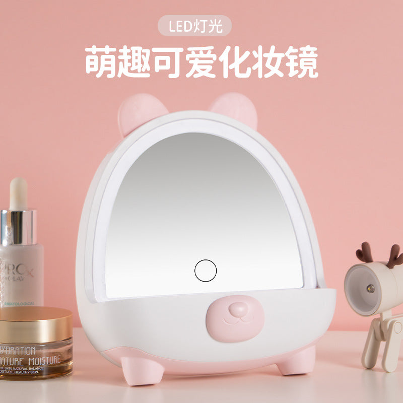 Cute makeup mirror portable mirror led rechargeable makeup mirror with light plastic storage home desktop home mirror