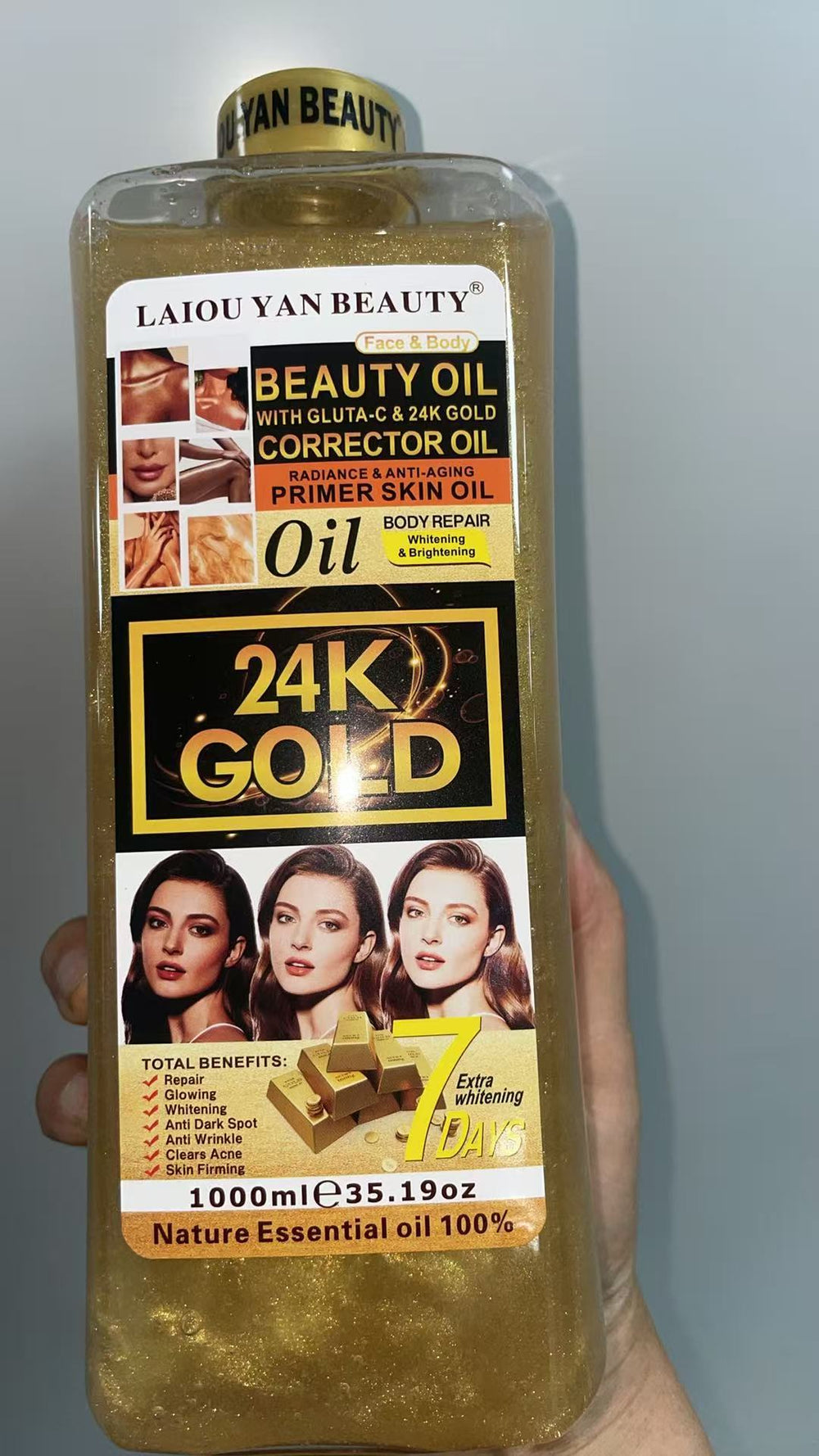 24k gold massage oil, glutathione essential oil, facial and body moisturizing oil, massage & spa oil, 1000ml