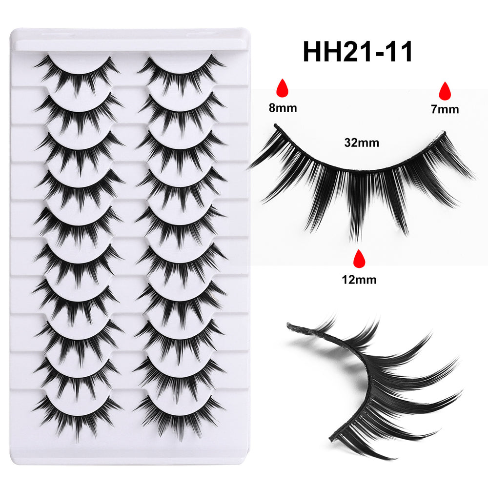 10 pairs of soft stem eyelashes with transparent stems, natural long and soft comic fox false eyelashes, wholesale