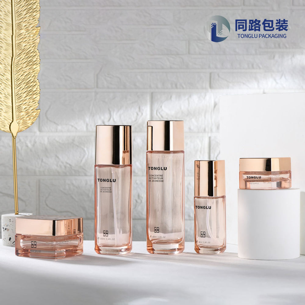 New cosmetic glass bottle set packaging, 120ml lotion/essential oil bottles, 50g cream jar travel set glass bottles