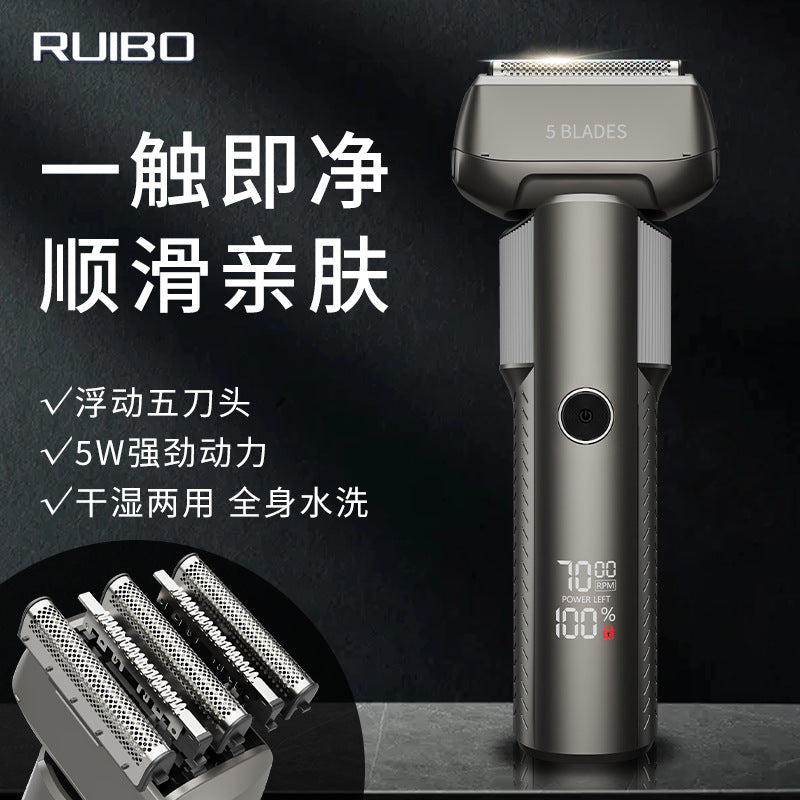 new five-blade electric shaver, full body washable digital display fast charging reciprocating shaving razor wholesale