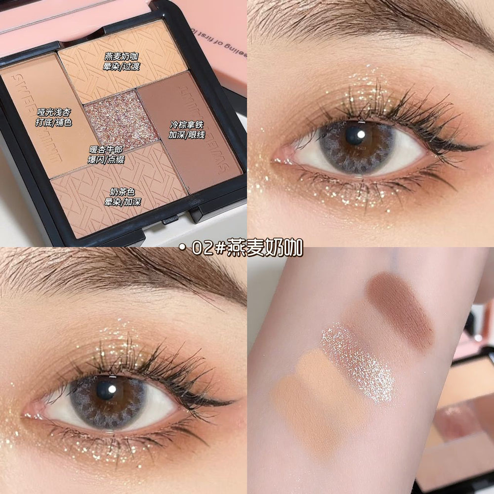 Sweet mint five-color eyeshadow palette - shimmer, matte, highlight, and contour all-in-one - beginner-friendly earth tone eyeshadow