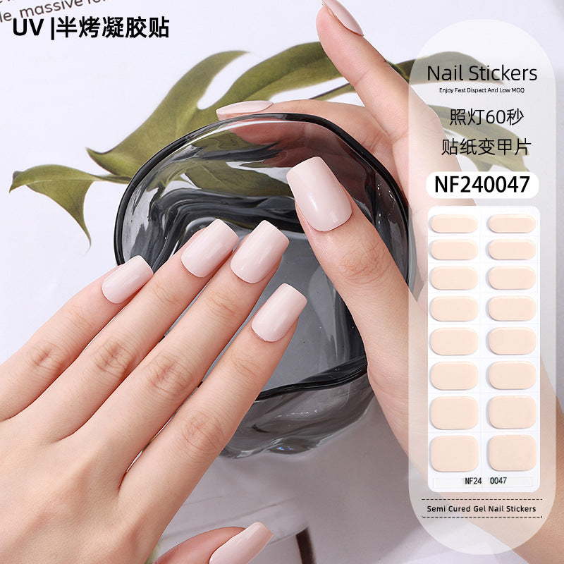 Zhengxiang custom gel nail stickers - solid color glitter, korean style uv light semi-cured nail stickers, waterproof, cross-border wholesale