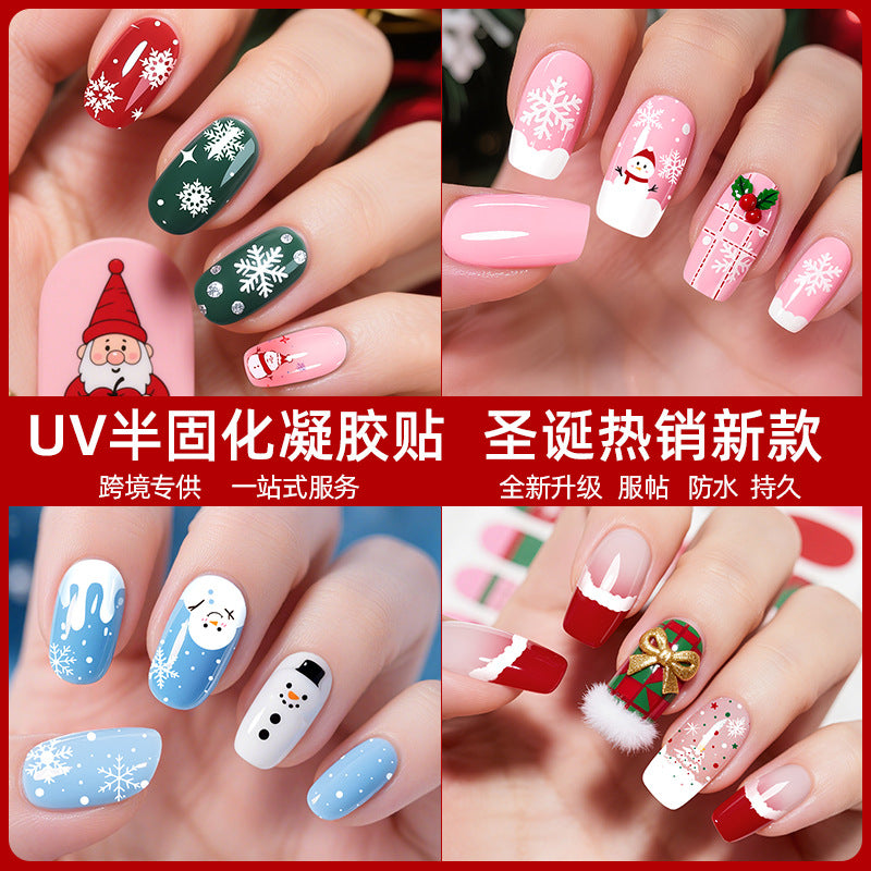 european and american christmas semi-cured gel nail stickers waterproof cartoon kids cute 3d manicure stickers personalized