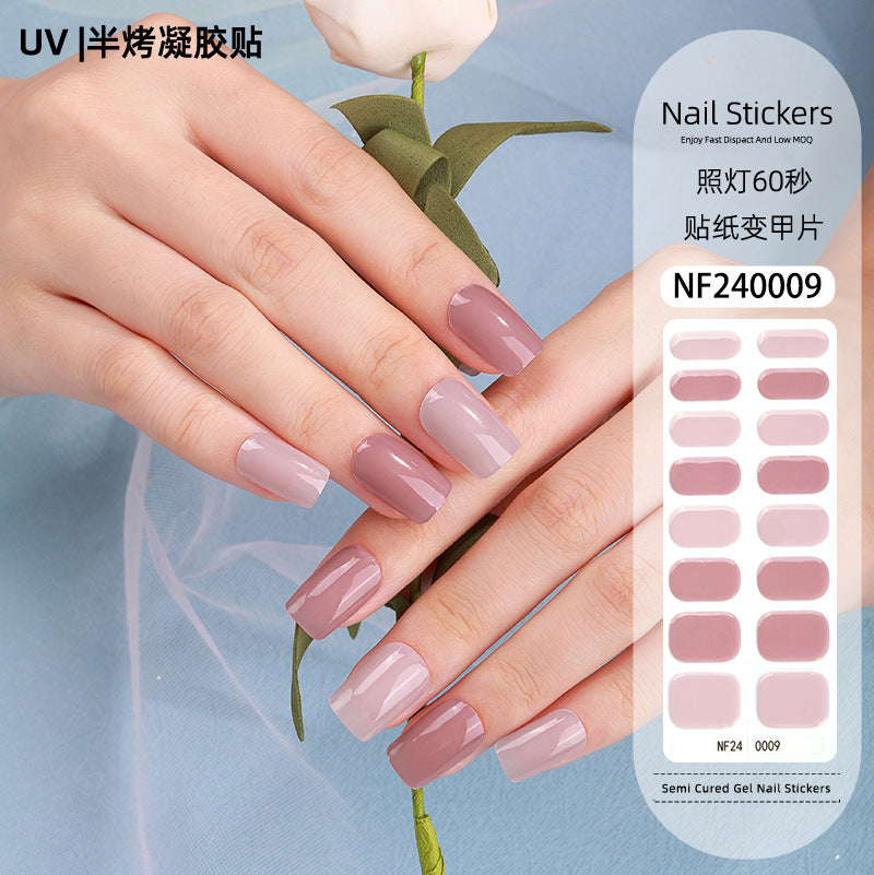 Zhengxiang custom gel nail art stickers french bronzing uv phototherapy semi-cured nail stickers ice transparent nail art stickers wholesale