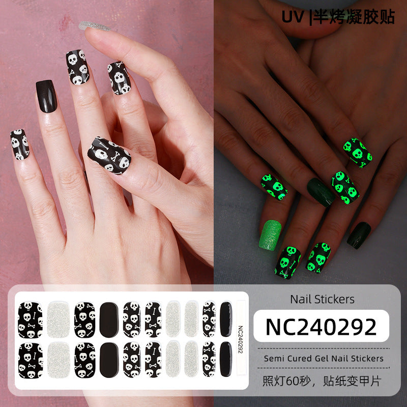 Zhengxiang cross-border halloween gel manicure stickers waterproof nail fluorescent flash luminous nail stickers oem european and american odm