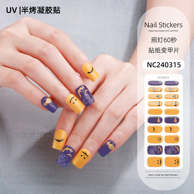 Zhengxiang custom gel nail art stickers - halloween, cross-border, us & european style, uv light semi-cured nail stickers, hot stamping wholesale