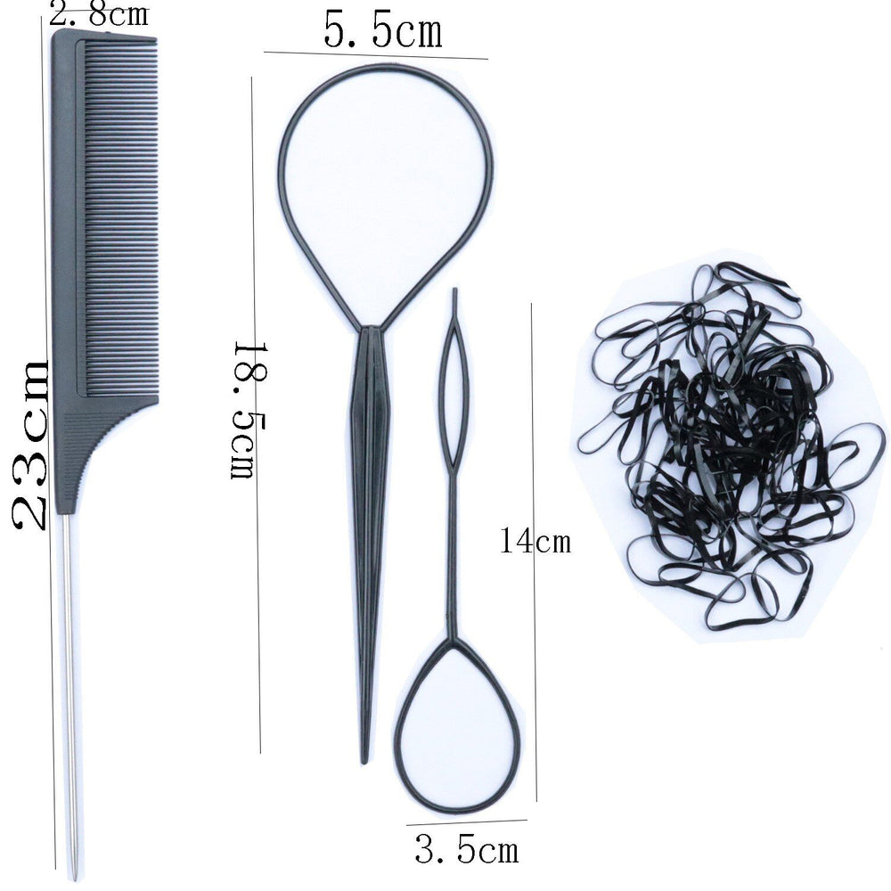Manufacturer wholesale pointed tail comb hair pulling needle rubber band 4-piece set colorful hairdressing highlighting comb hair cutting comb hair extension steel needle comb