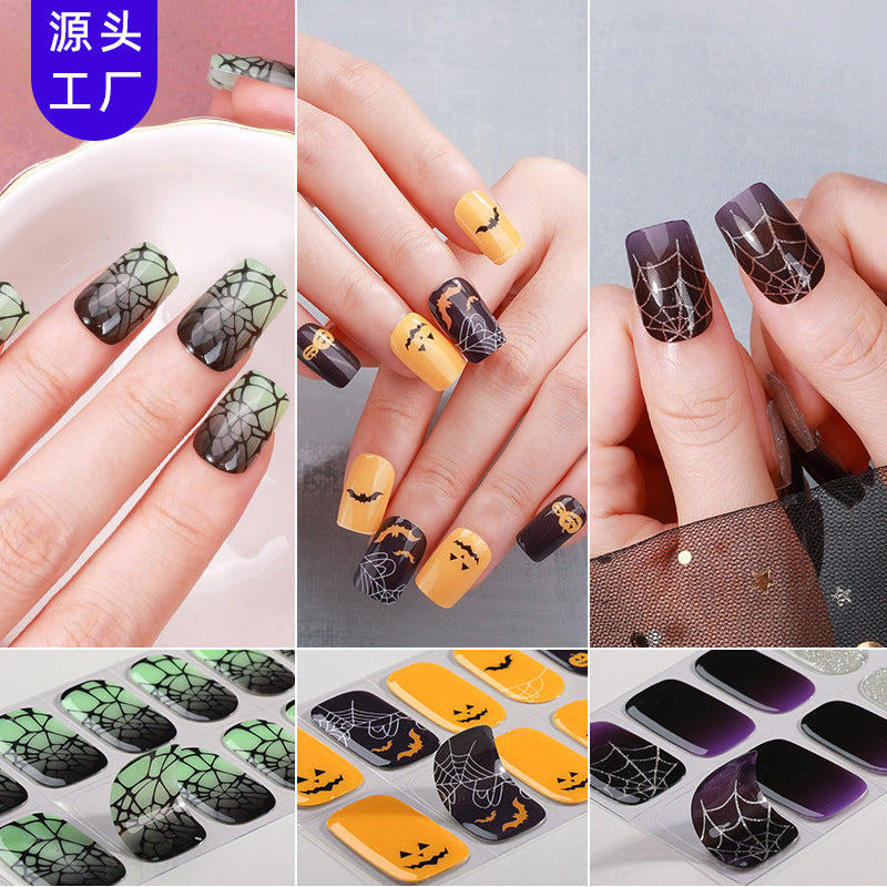 Zhengxiang custom gel nail art stickers - halloween, cross-border, us & european style, uv light semi-cured nail stickers, hot stamping wholesale
