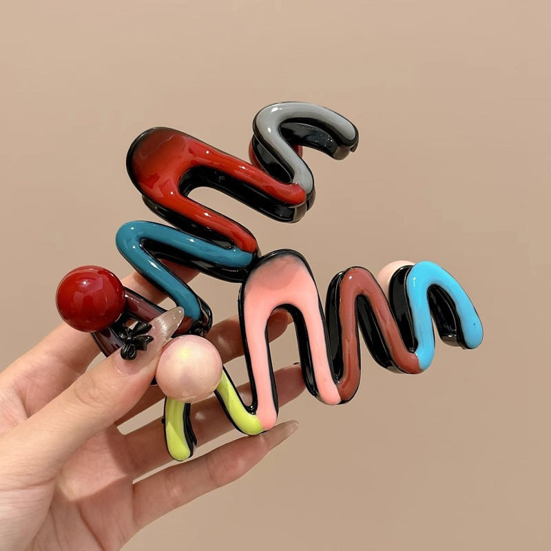 Contrast color wave pearl large clip hair clip fall and winterfashion shark clip 2024new arrivalclassy hair accessories wholesale