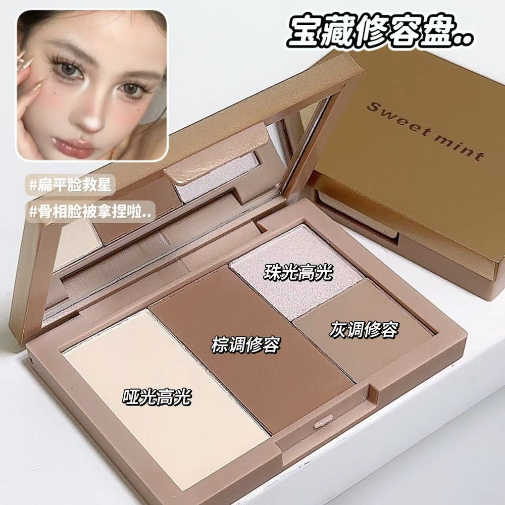 Sweet mint multi-purpose all-in-one palette: highlight, contour, and sculpting palette for face, nose, and all over