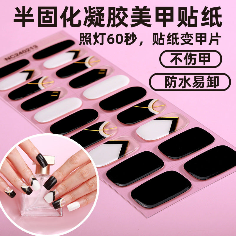 Zhengxiang custom gel nail art stickers french onion powder uv light hardening nail stickers semi-cured christmas wholesale